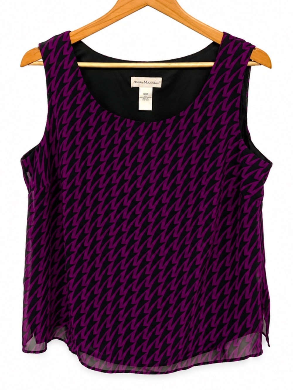 Anna Maxwell Purple Black Geometric Sleeveless Blouse 16WP Plus Petite